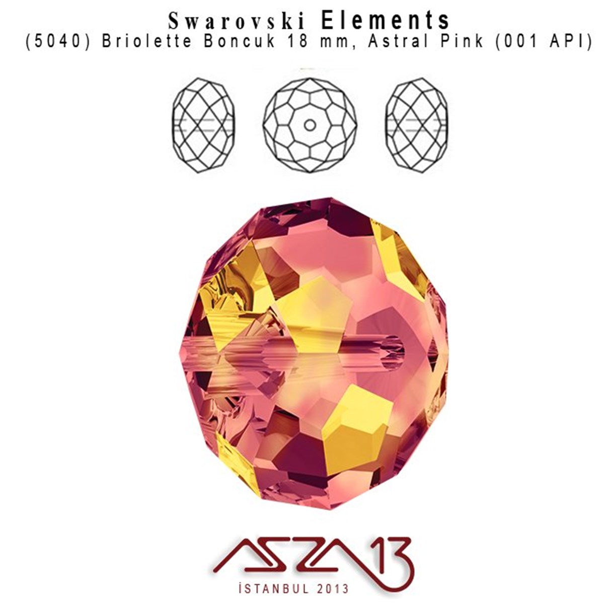 5040 001 API (Crystal Astral Pink) Briolette Bead (Biryolet Boncuk) 18 mm / 1 Adet