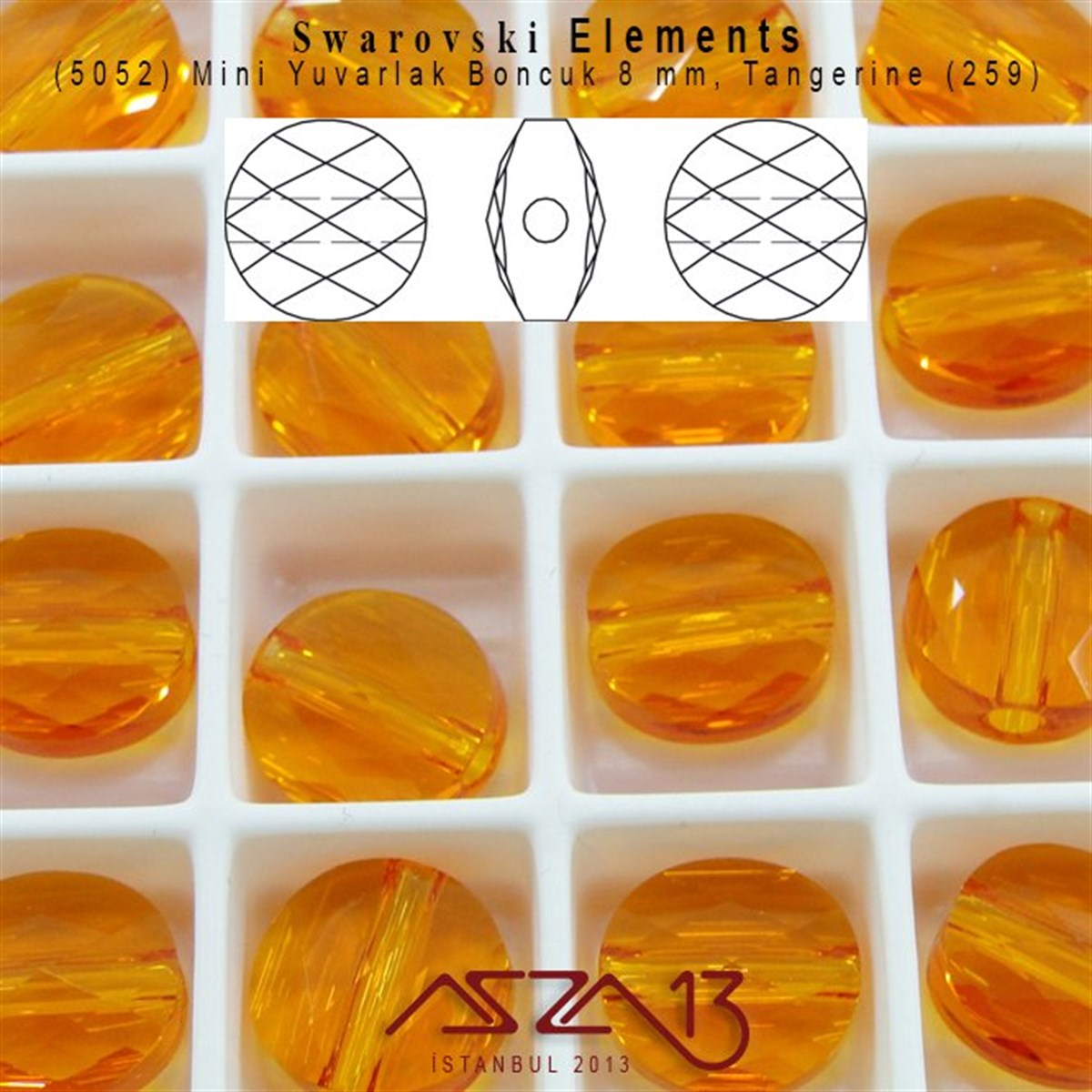 5052 259 (Tangerine) Mini Round Bead (Mini Yuvarlak Boncuk) 8 mm / 4 Adet
