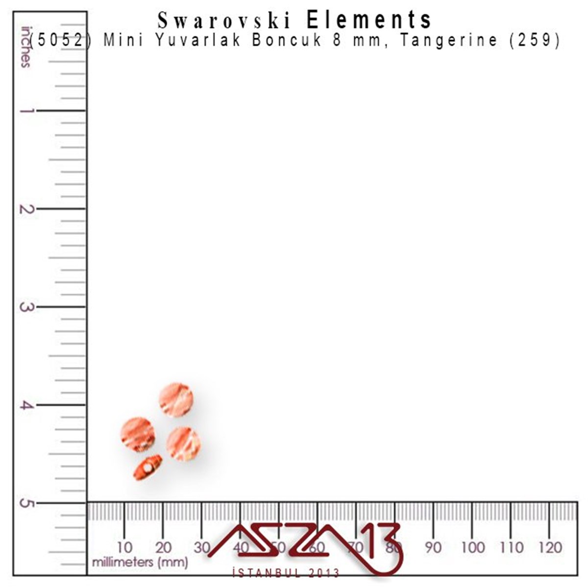 5052 259 (Tangerine) Mini Round Bead (Mini Yuvarlak Boncuk) 8 mm / 4 Adet