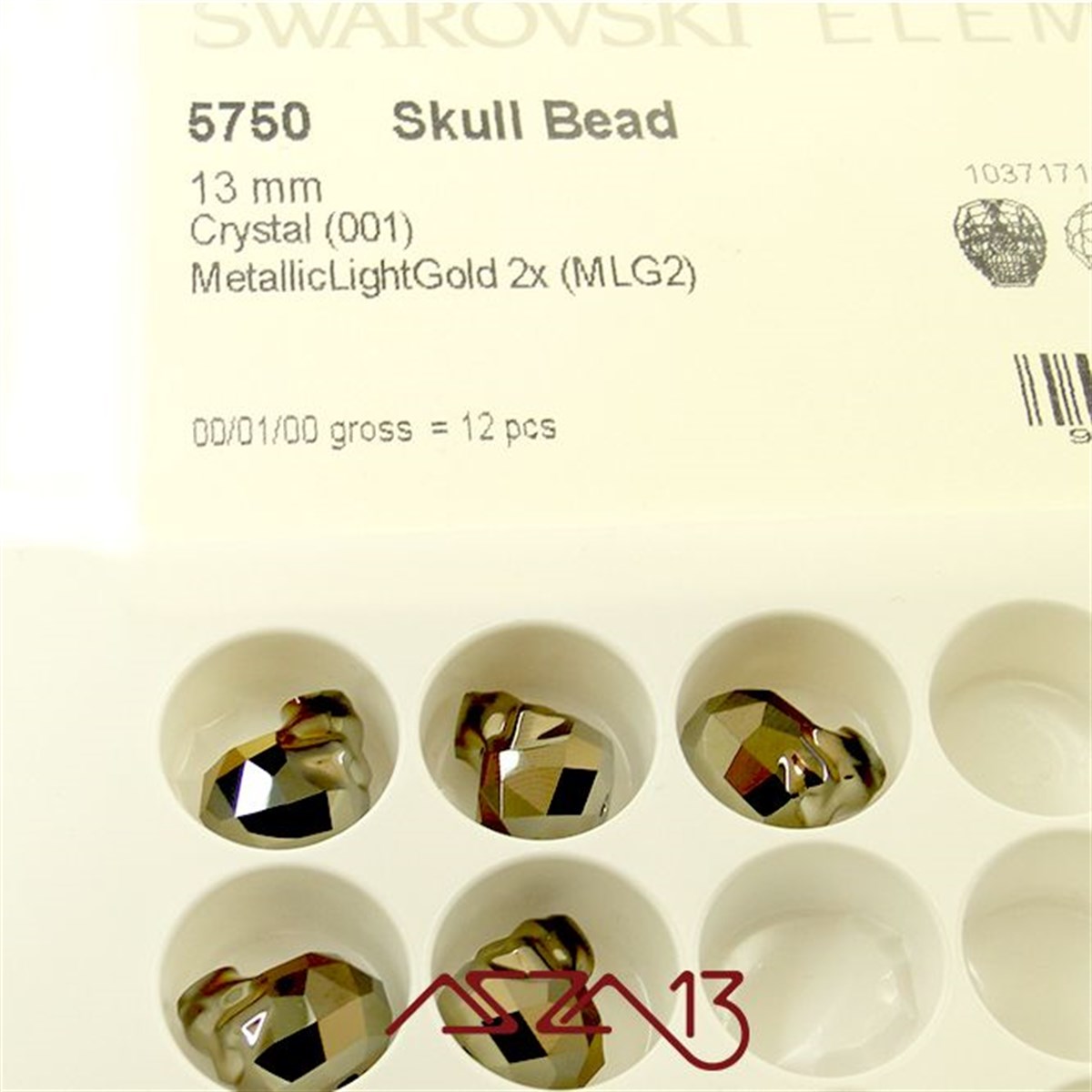 Swarovski 5750 Metallic Light Gold 2x (Skull Bead) 13 mm Kurukafa Boncuk