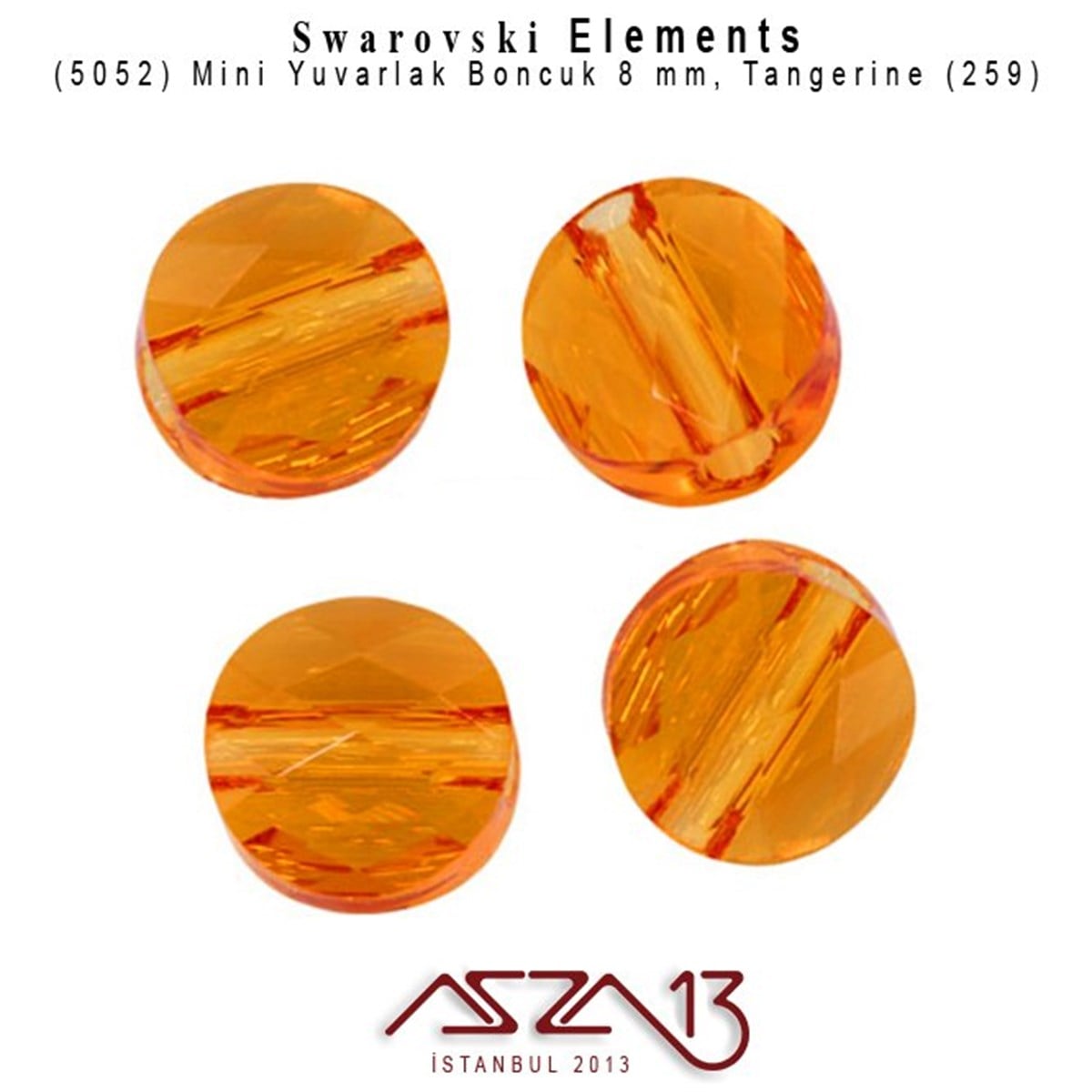 5052 259 (Tangerine) Mini Round Bead (Mini Yuvarlak Boncuk) 8 mm / 4 Adet