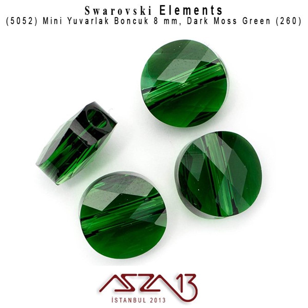5052 260 (Dark Moss Green) Mini Round Bead (Mini Yuvarlak Boncuk) 8 mm / 4 Adet