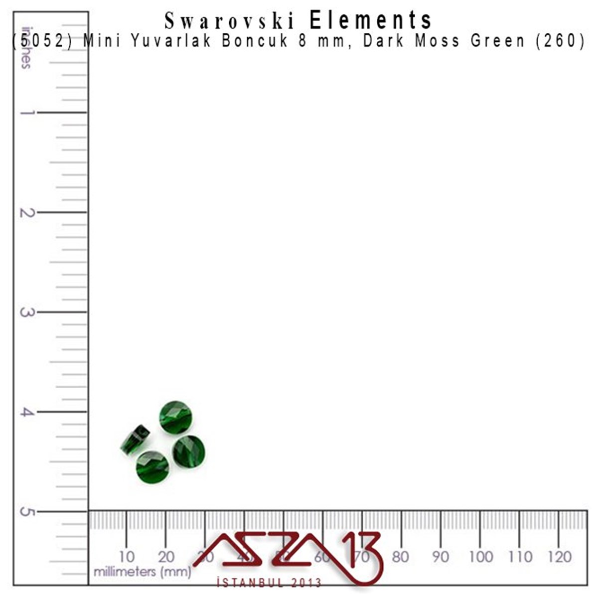 5052 260 (Dark Moss Green) Mini Round Bead (Mini Yuvarlak Boncuk) 8 mm / 4 Adet