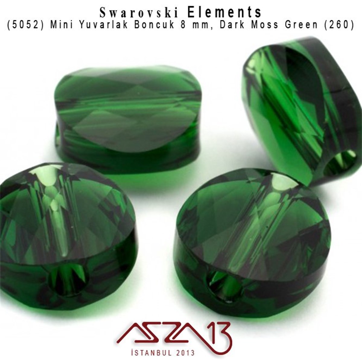 5052 260 (Dark Moss Green) Mini Round Bead (Mini Yuvarlak Boncuk) 8 mm / 4 Adet