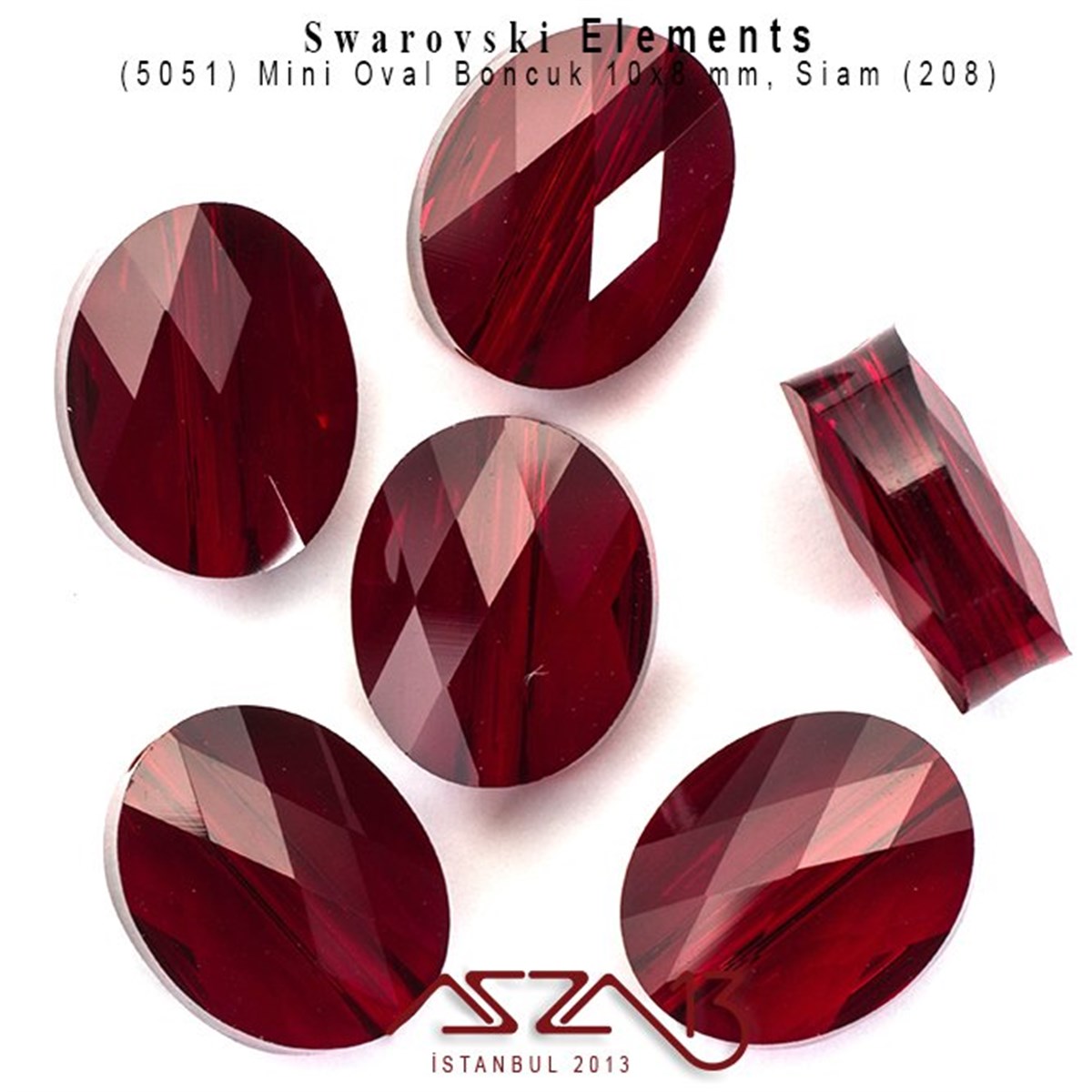 5051 208 (Crystal Siam) Mini Oval Bead (Mini Oval Boncuk) 10x8 mm / 4 Adet