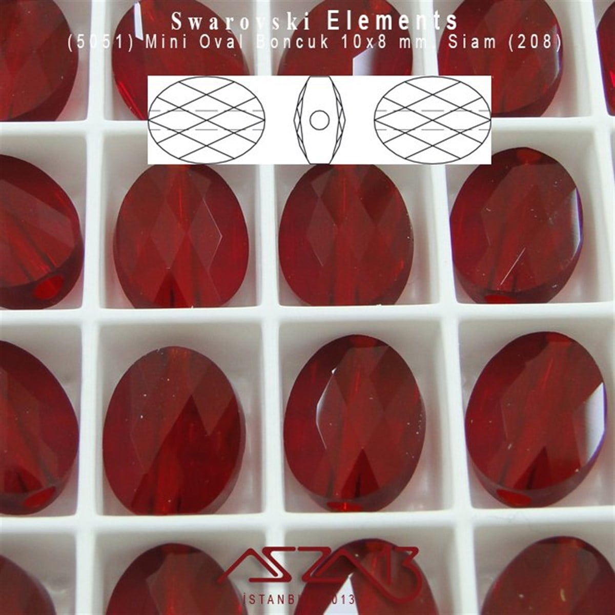 5051 208 (Crystal Siam) Mini Oval Bead (Mini Oval Boncuk) 10x8 mm / 4 Adet