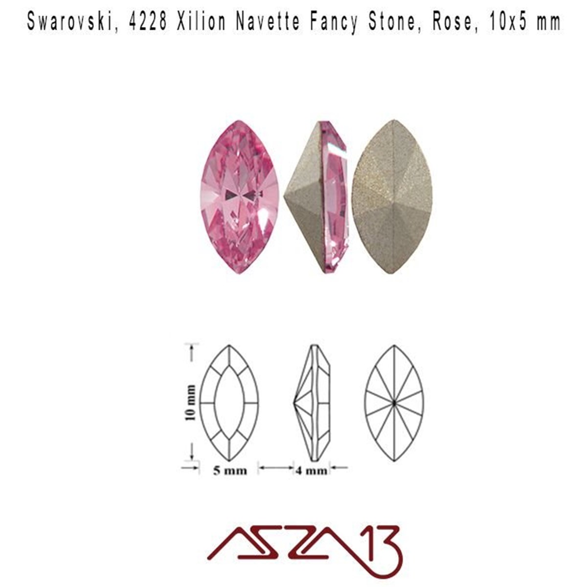 Swarovski 4228 Rose (Xilion Navette Fancy Stone) 10x5 mm / 5 Adet