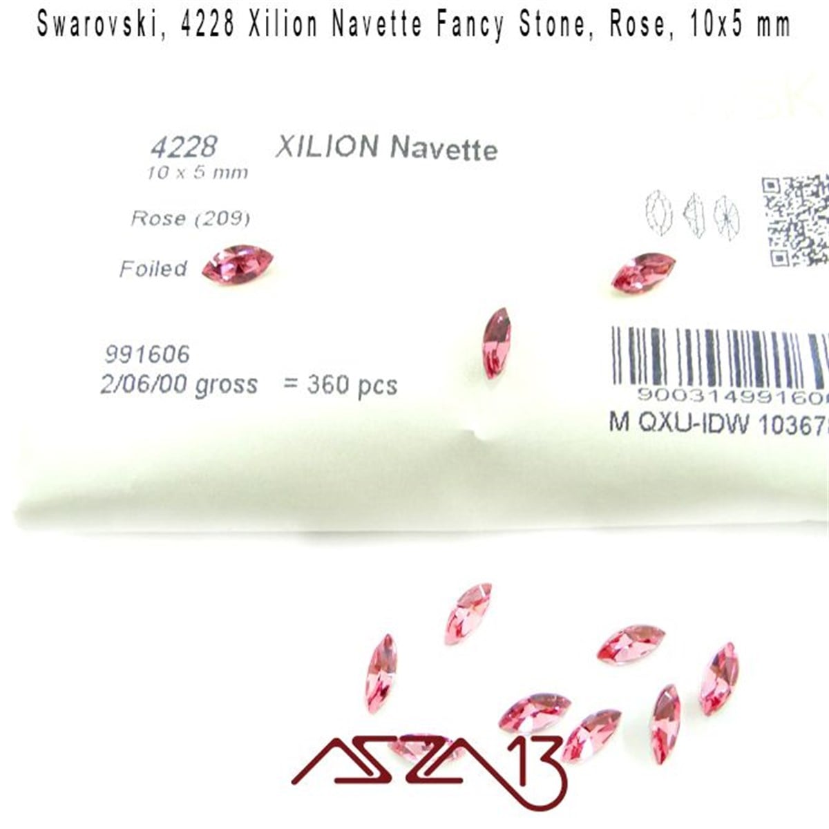 Swarovski 4228 Rose (Xilion Navette Fancy Stone) 10x5 mm / 5 Adet