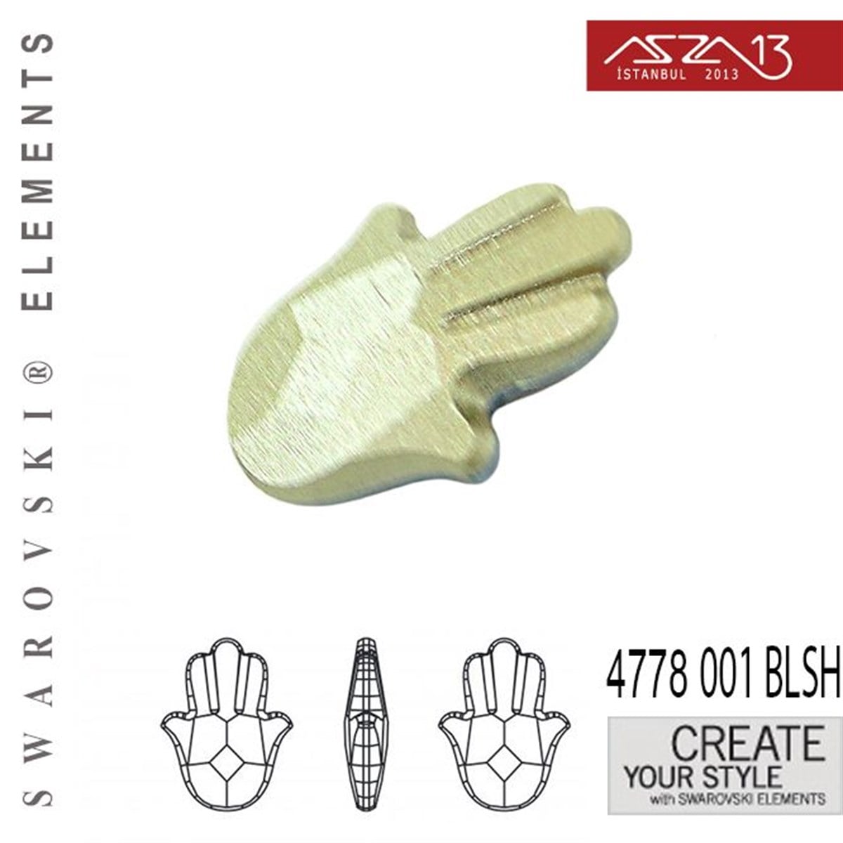 4778  001 BLSH (Crystal Blue Shade F) Fatima Hand Fancy Stone (Fatmanın Eli) 18x13,7 mm / Paket İçeriği 1 Adet