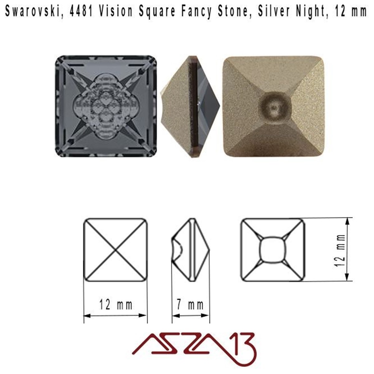 Swarovski 4481 Silver Night (Fancy Stone) Özel Tasarım 12 mm Taş / 1 Adet