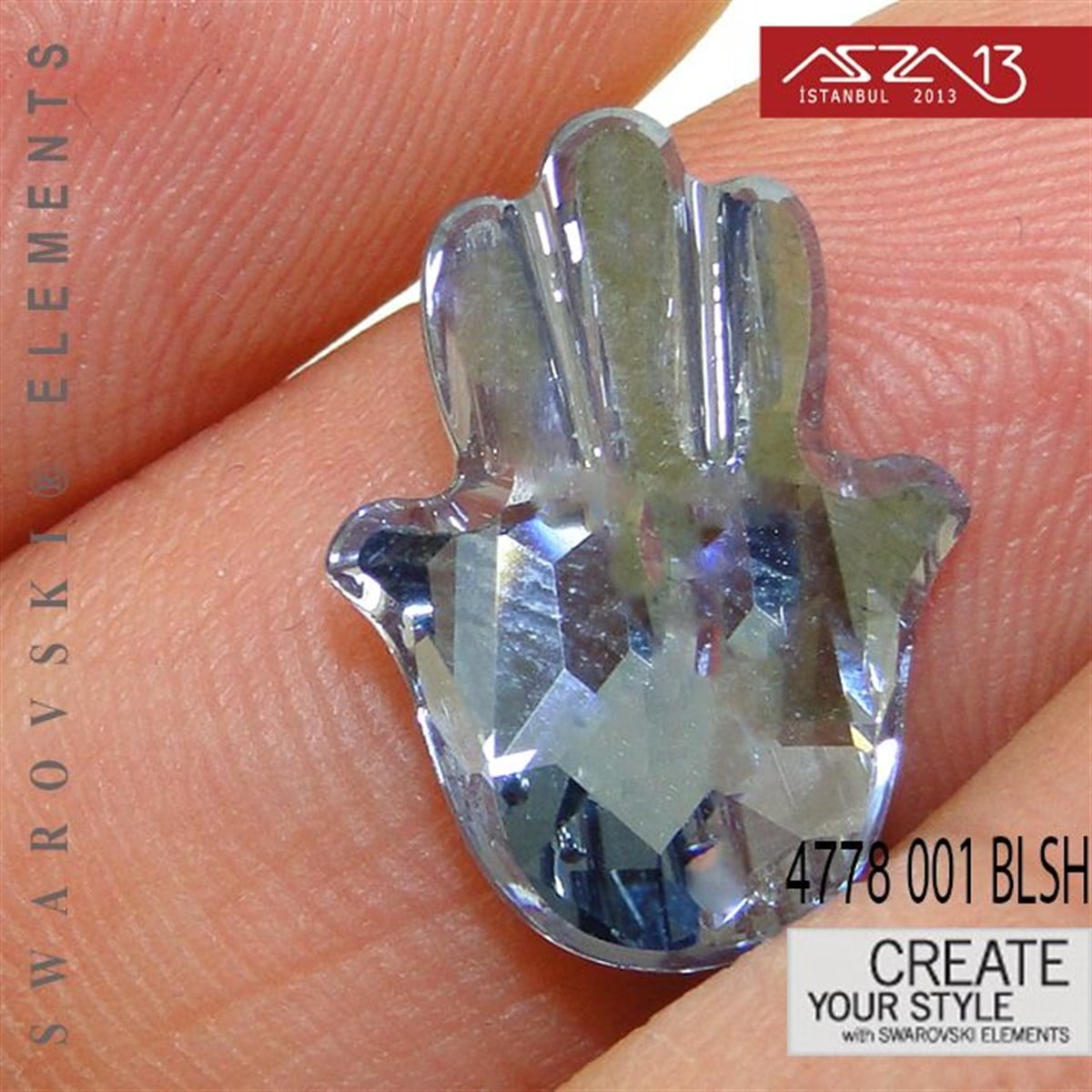 4778  001 BLSH (Crystal Blue Shade F) Fatima Hand Fancy Stone (Fatmanın Eli) 18x13,7 mm / Paket İçeriği 1 Adet