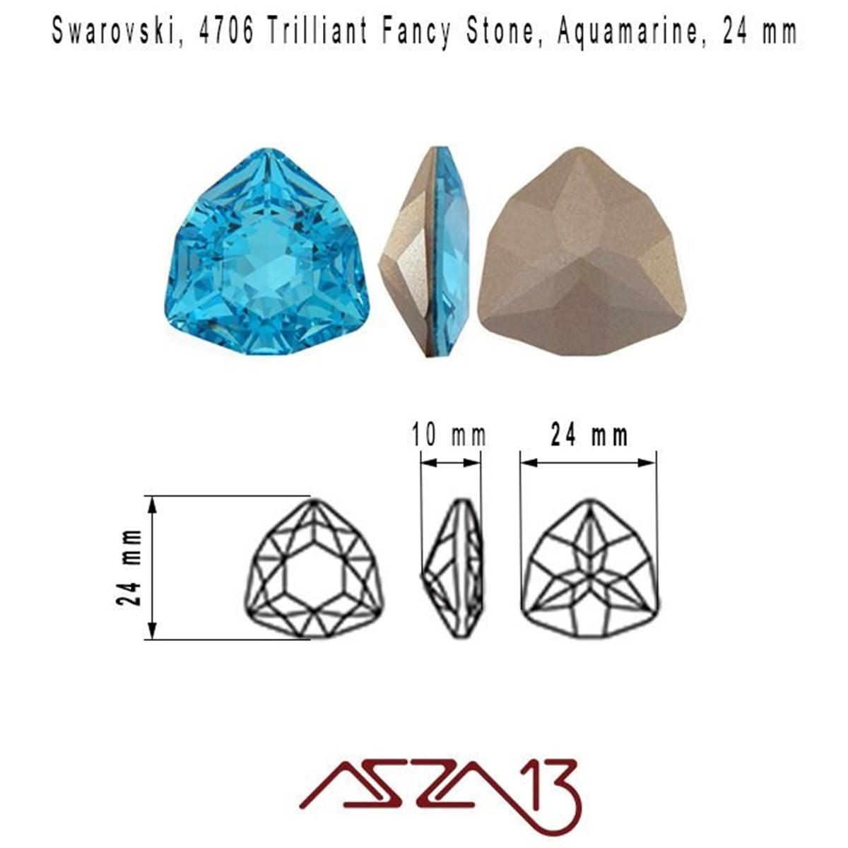 Swarovski 4706 Aquamarine (Trilliant Fancy Stone) 24 mm Taş / 1 Adet