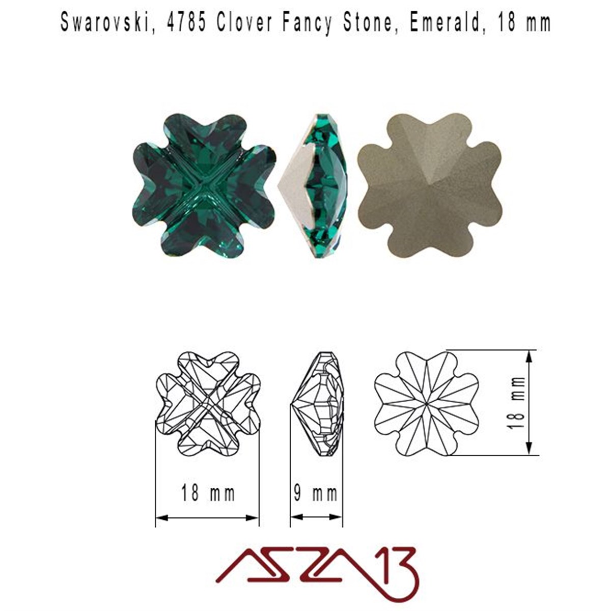 Swarovski 4785 Emerald (Clover Fancy Stone) 19 mm Taş / 1 Adet