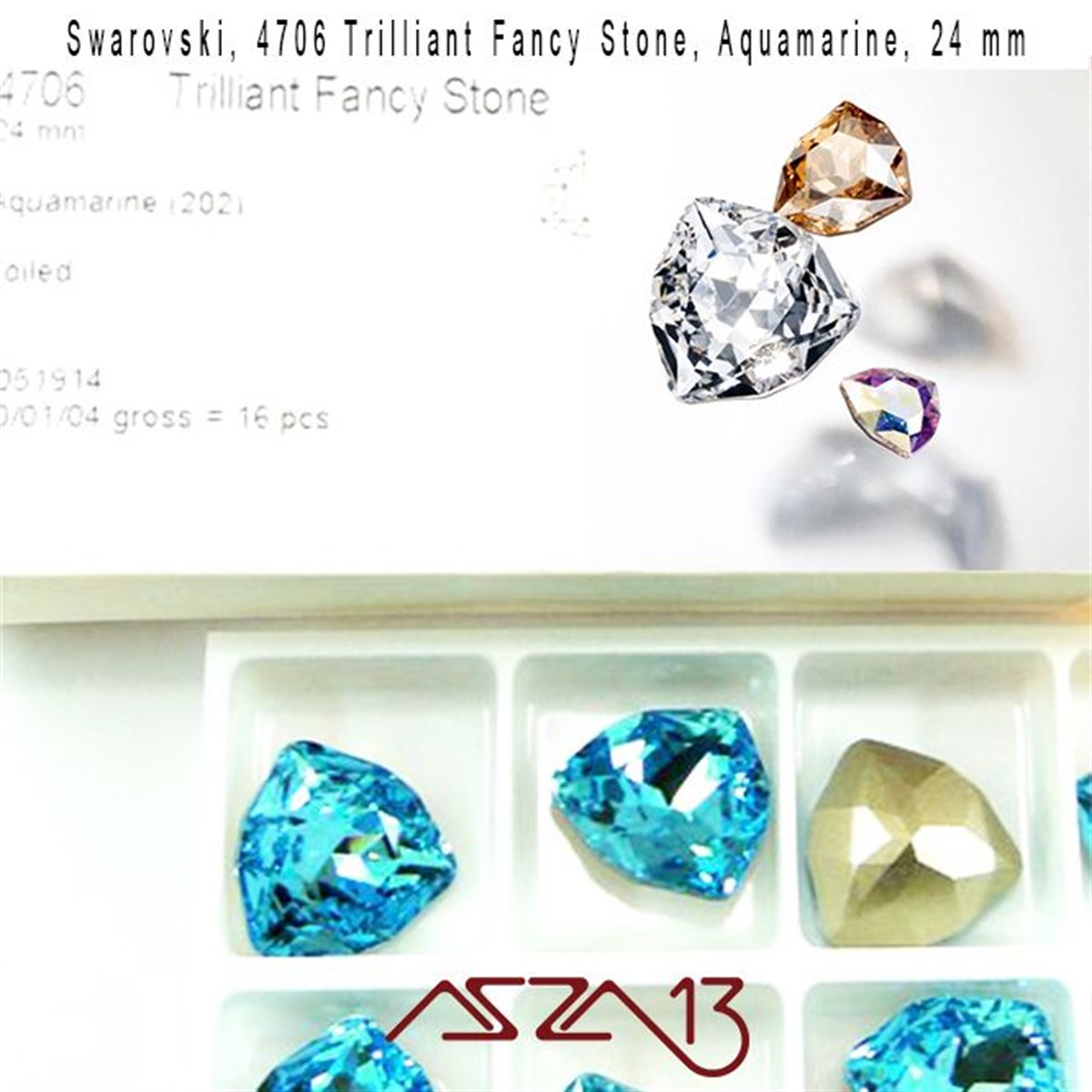 Swarovski 4706 Aquamarine (Trilliant Fancy Stone) 24 mm Taş / 1 Adet
