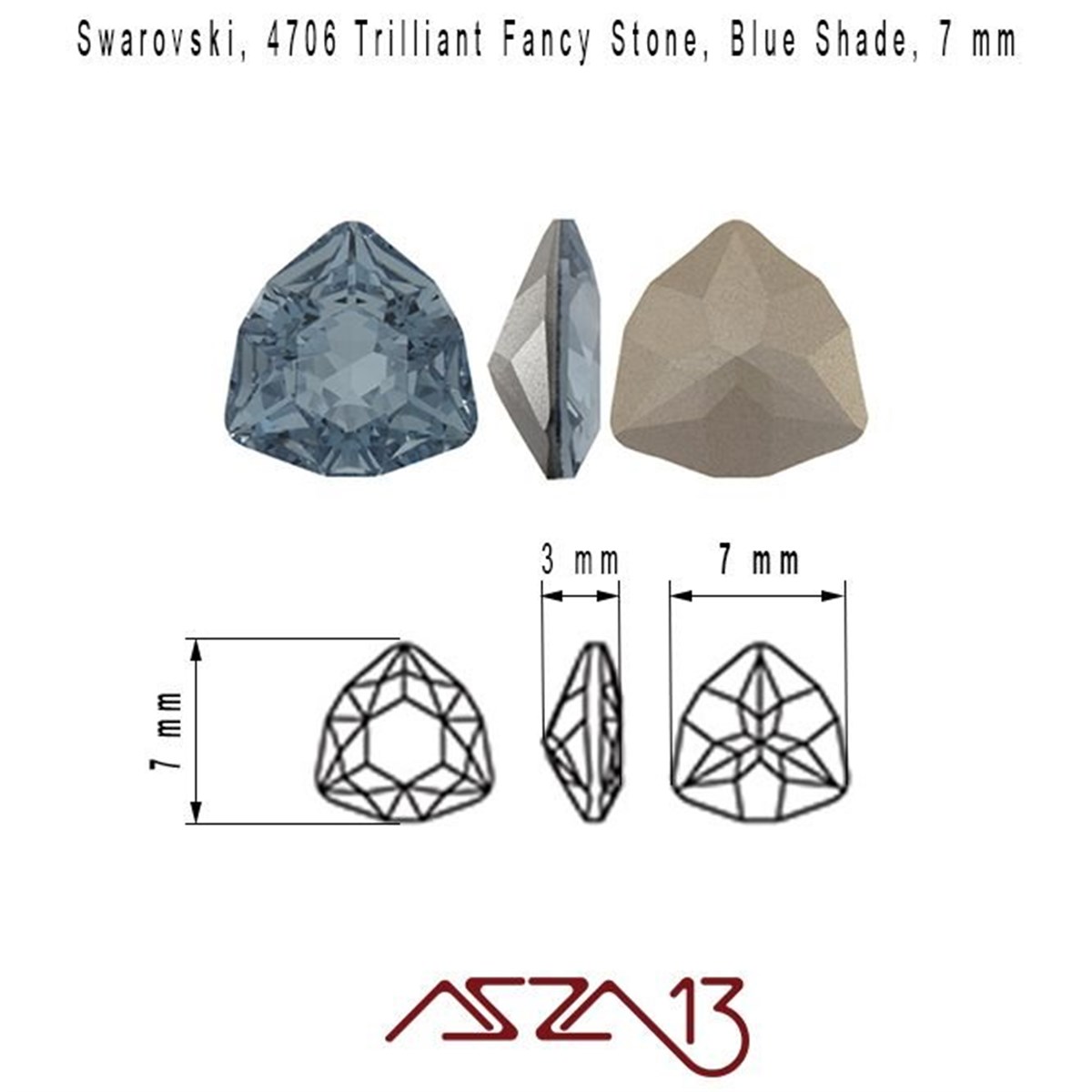 Swarovski 4706 Blue Shade (Trilliant Fancy Stone) 7 mm / 3 Adet