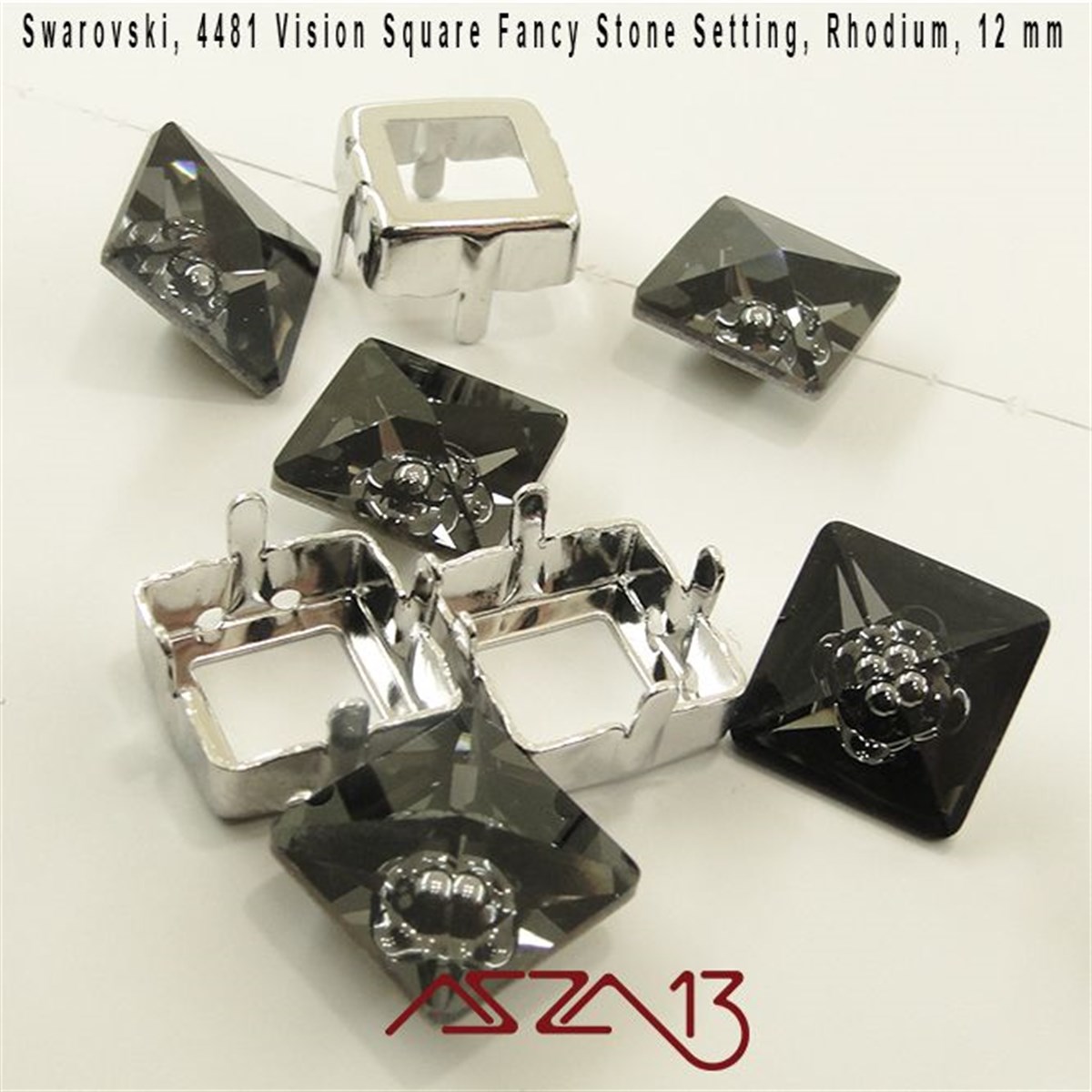 Swarovski 4481S Rhodium (Fancy Stone Setting) 12 mm Kare Taş Yuvası / 1 Adet