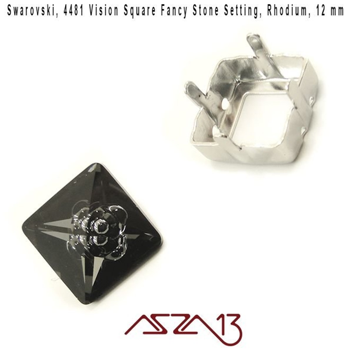 Swarovski 4481S Rhodium (Fancy Stone Setting) 12 mm Kare Taş Yuvası / 1 Adet