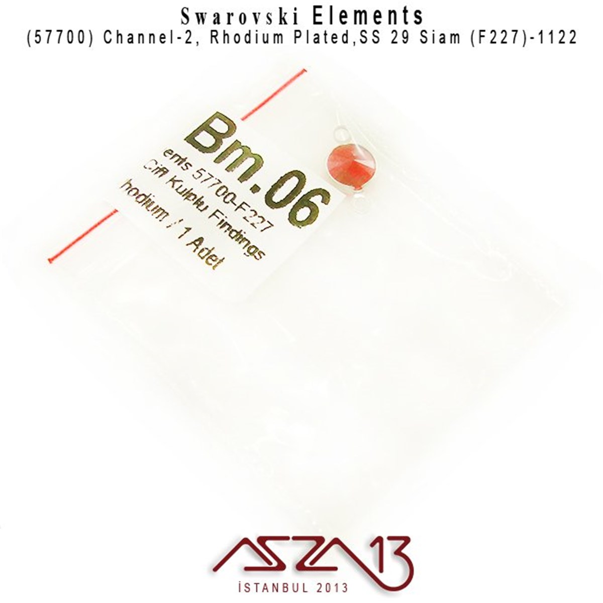 57700 F227 1122 (Lt. Siam) SS 29 Rhodium Plated Linked / 1 Adet
