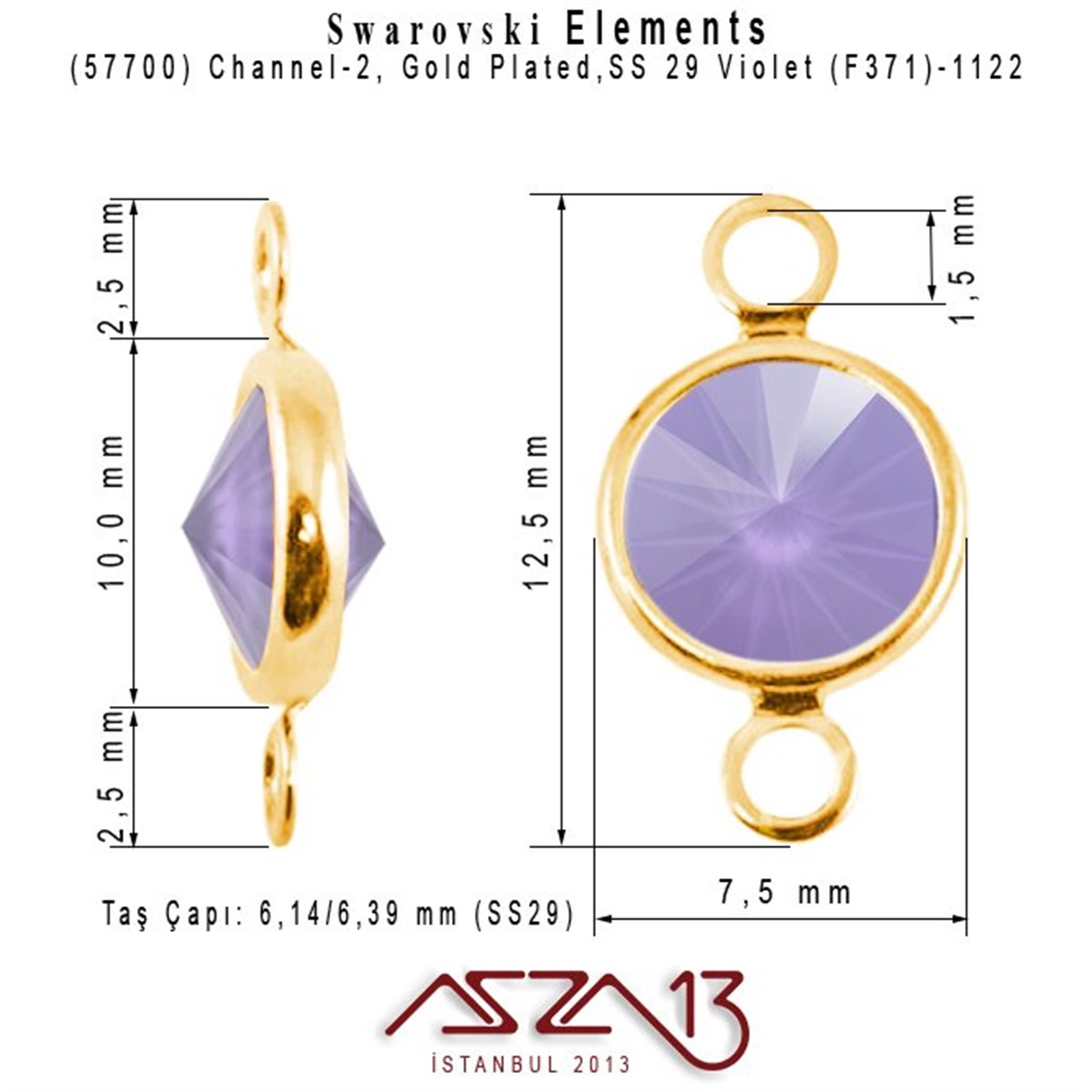 57700 F371 1122 (Violet) SS 29 Gold Plated Linked / 1 Adet