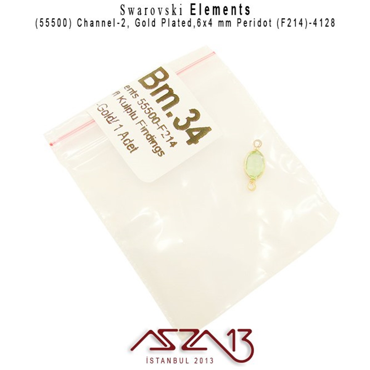 55500 F214 4128 (Peridot) 6 x 4 mm Gold Plated Linked / 1 Adet