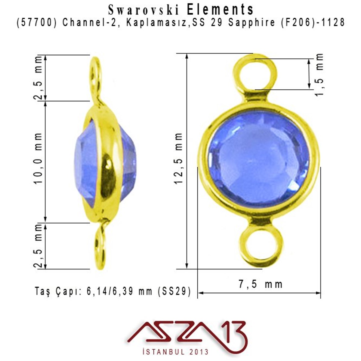 57700 F206 1128 (Sapphire) SS 29 No Plated Linked / 1 Adet