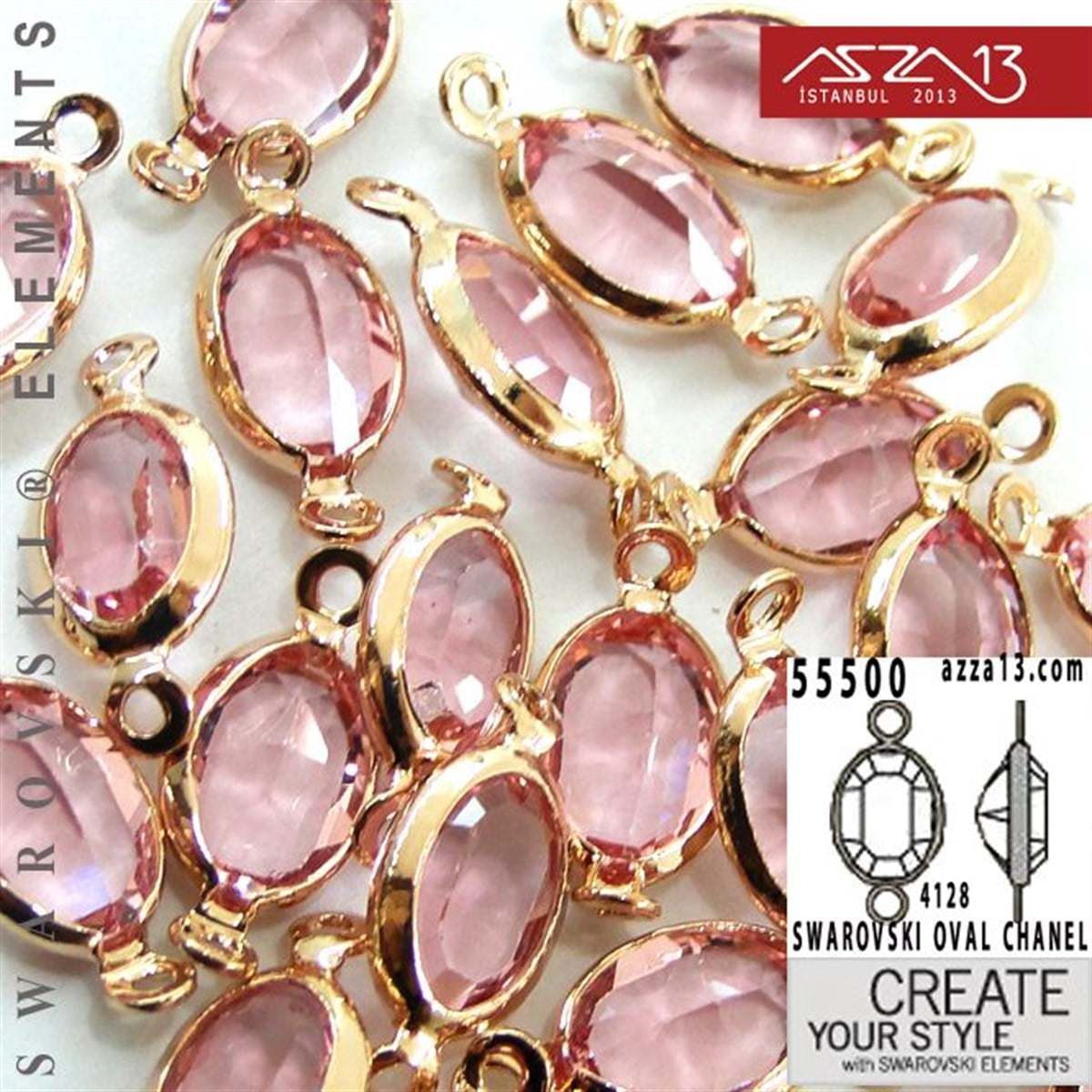 55500 F223 4128 (Lt. Rose) 6 x 4 mm Rose Gold Plated Linked / 1 Adet
