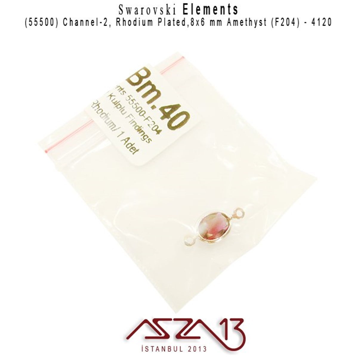 55500 F204 4120 (Amethyst) 8x6 mm Rhodium Plated Linked / 1 Adet