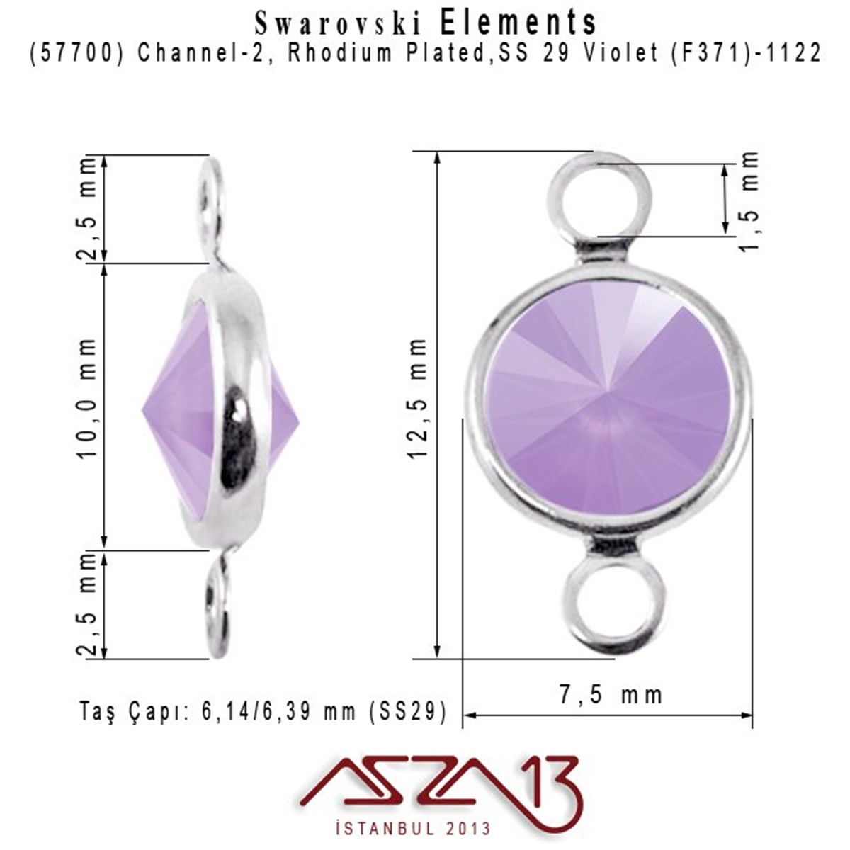 57700 F371 1122 (Violet) SS 29 Rhodium Plated Linked / 1 Adet