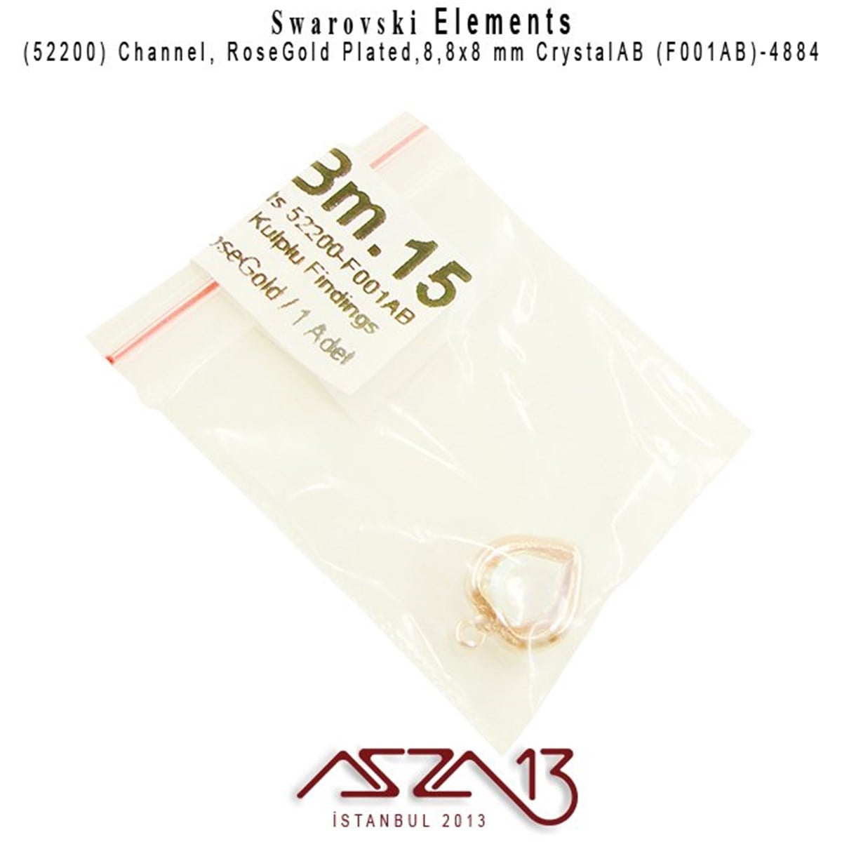 52200 F001AB 4884 (AB Crystal) 8,8x8 mm Rose Gold Plated Linked / 1 Adet
