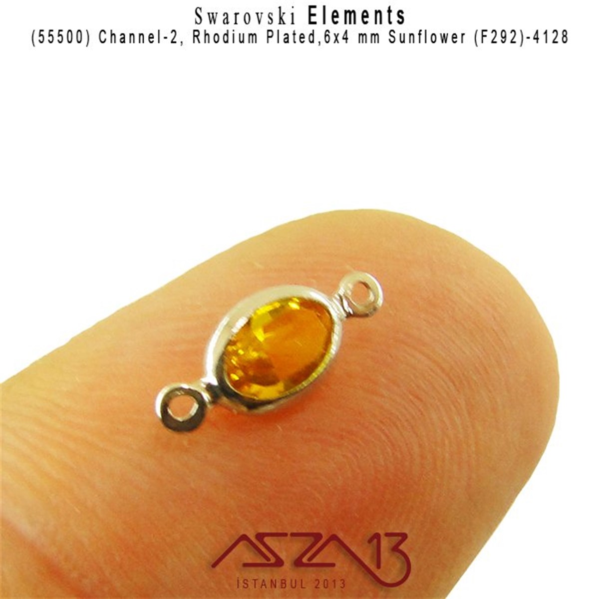 55500 F292 4128 (Sunflower) 6 x 4 mm Rhodium Plated Linked / 1 Adet