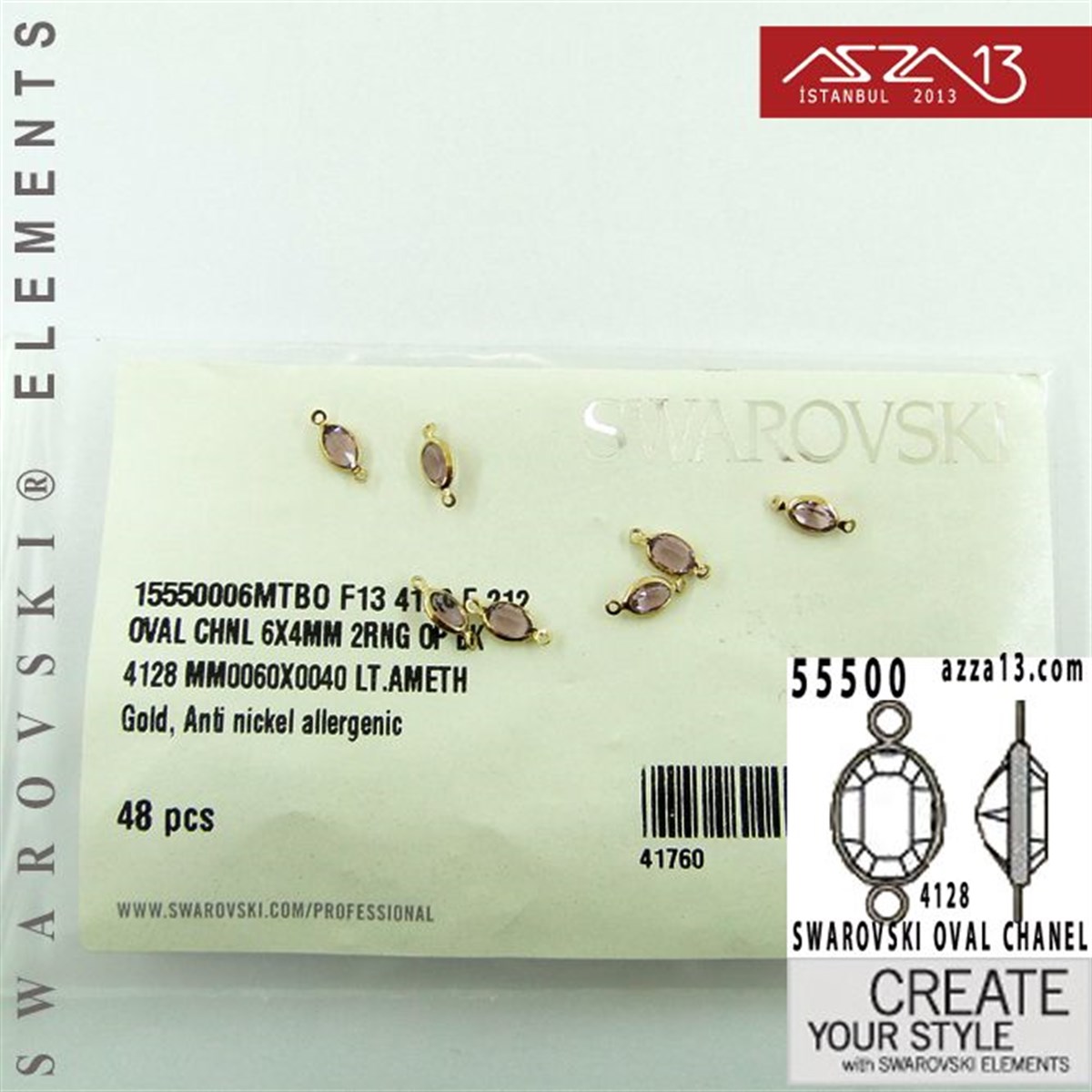 55500 F212 4128 (Lt. Amethyst) 6 x 4 mm Gold Plated Linked / 1 Adet