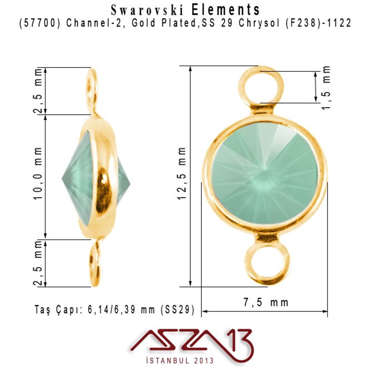 57700 F238 1122 (Chrysol) SS 29 Gold Plated Linked / 1 Adet