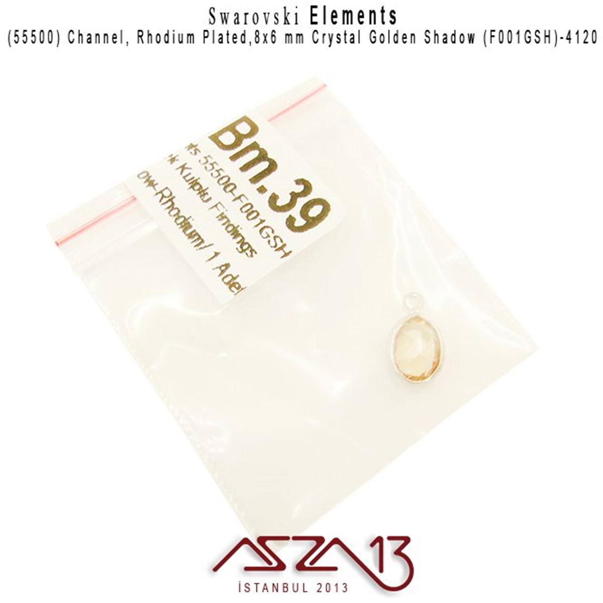 55500 F001 GSH 4120 (Crystal Golden Shadow) 8x6 mm Rhodium Plated Linked / 1 Adet