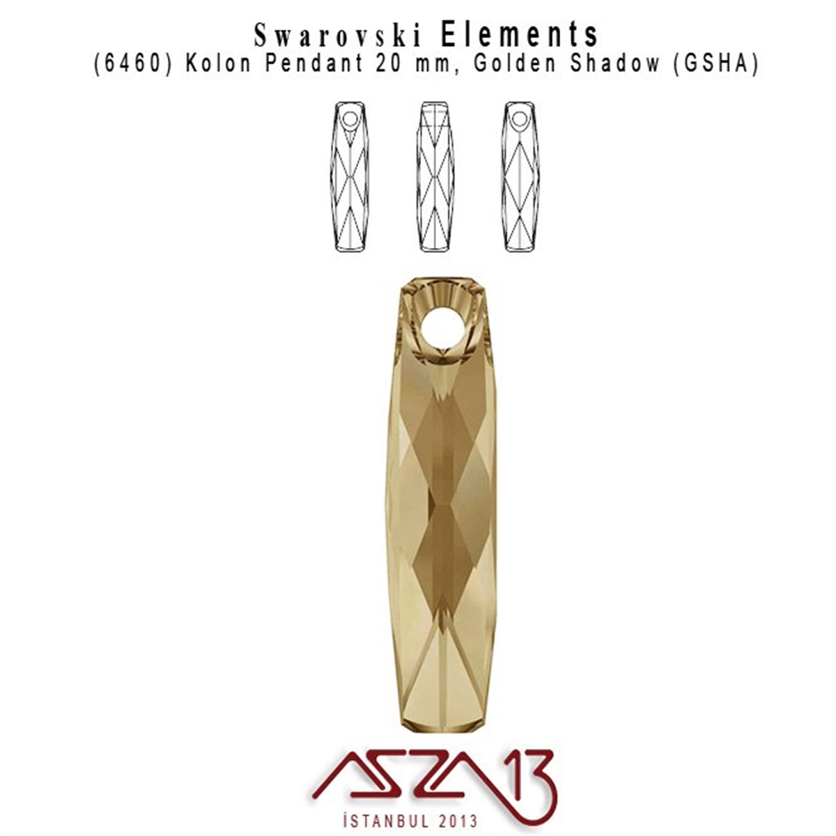 6460 001 GSHA (Crystal Golden Shadow)  Pendant (Gölgeli Altın Kristal Renk, Dikdörtgen Şekilli Uç) 20 mm / Paket İçeriği 1 Adet