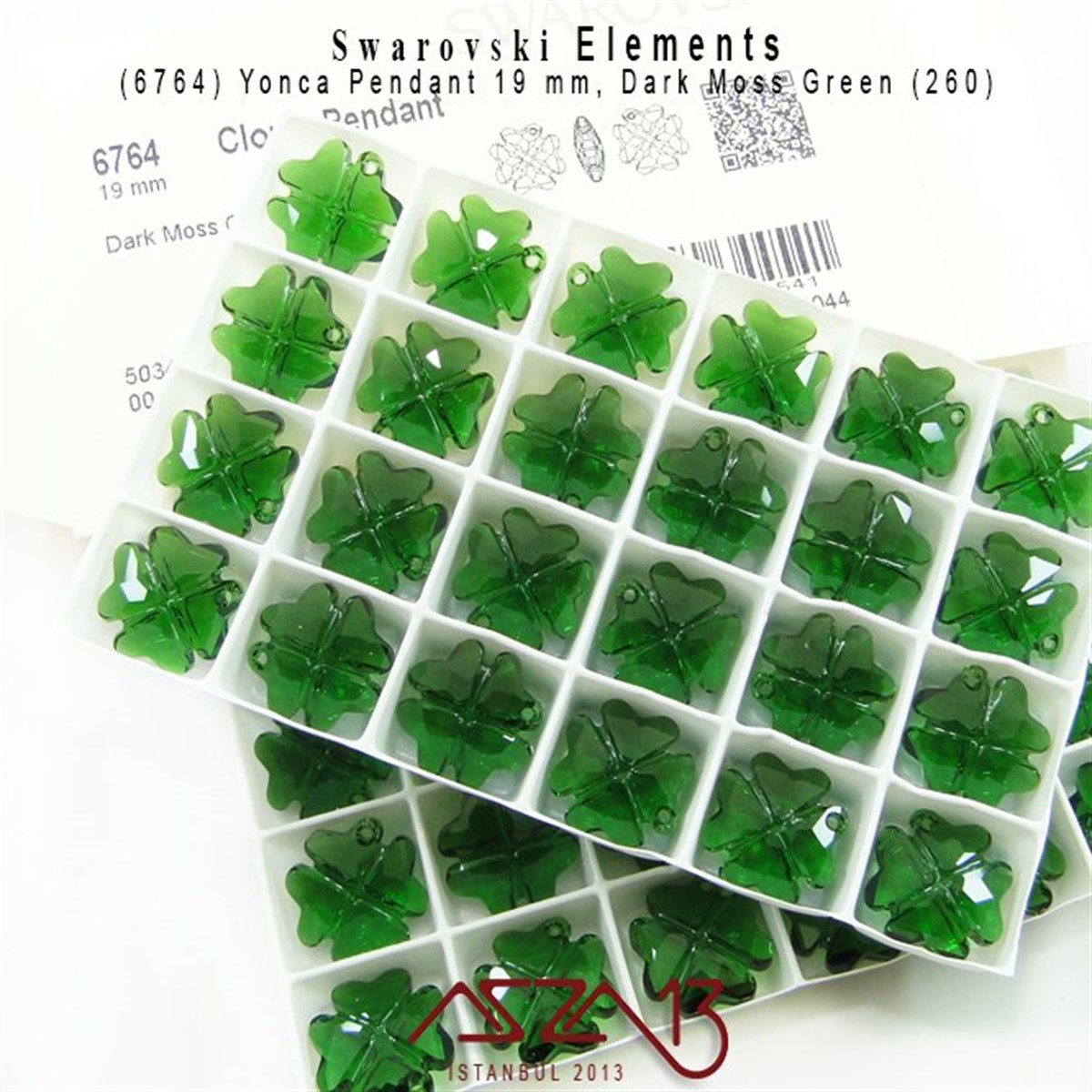 6764 260 (Dark Moss Green) Clover Pendant (Koyu Yeşil Renk, Yonca Şekilli Uç) 19 mm / Paket İçeriği 1 Adet