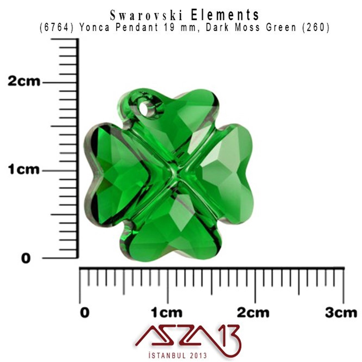 6764 260 (Dark Moss Green) Clover Pendant (Koyu Yeşil Renk, Yonca Şekilli Uç) 19 mm / Paket İçeriği 1 Adet