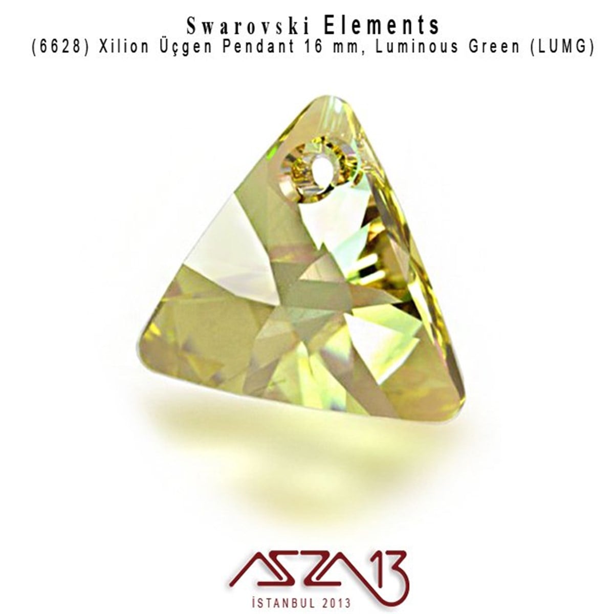 6628 001 LUMG (C.Luminous Green) Xilion Triangle Pendant (L.Yeşil Kapl.Kristal Renk Üçgen Şekilli Uç) 16 mm / Paket İçeriği 1 Adet