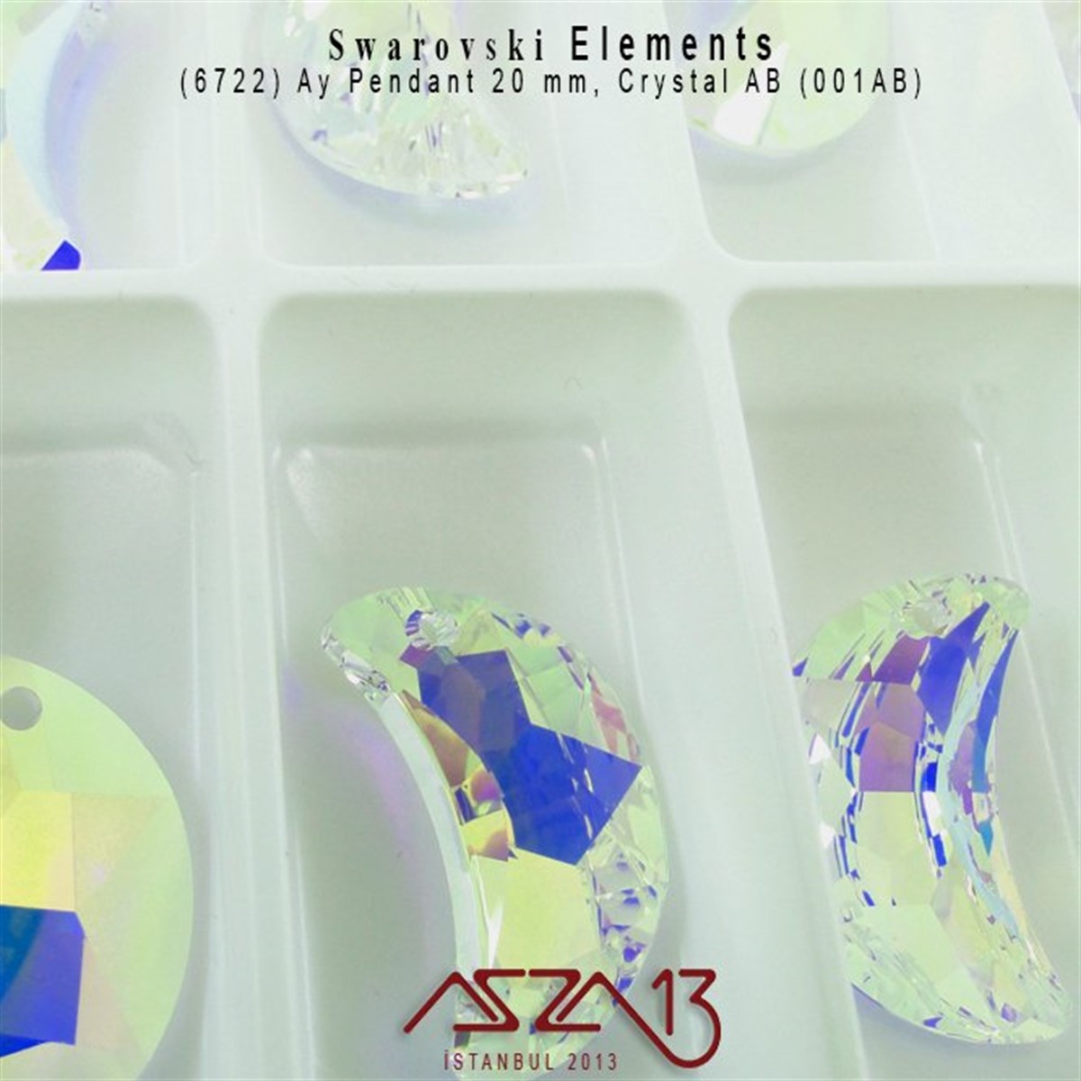 6722 001 AB (Crystal Aurore Boreale) Moon Pendant (Kaplamalı Kristal Renk, Ay Şekilli Uç) 20 mm / Paket İçeriği 1 Adet