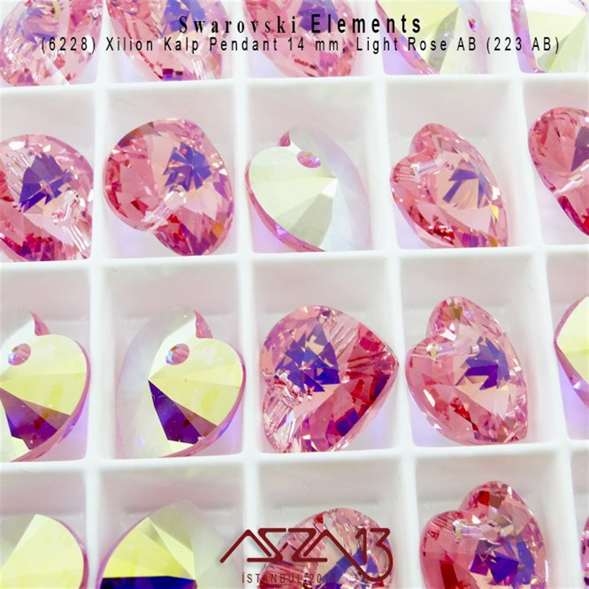 6228 223 (L.Rose C. Aurore Boreale)  Xilion Heart Pendant (A.Gül Kapl. Kristal Renk Kalp Şekilli Uç) 14 mm / 2 Adet