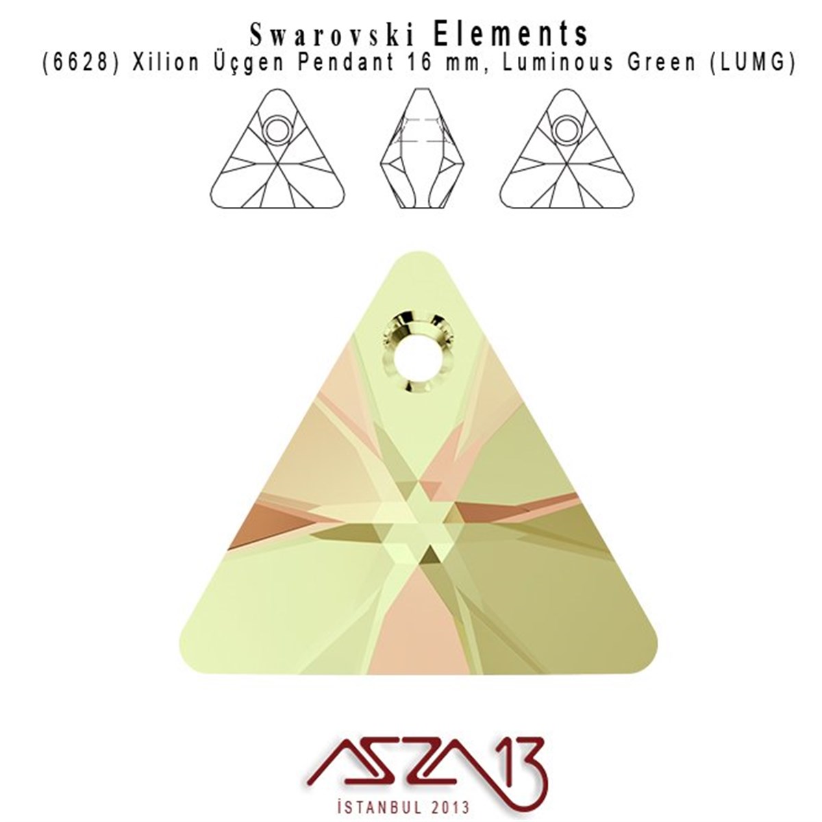 6628 001 LUMG (C.Luminous Green) Xilion Triangle Pendant (L.Yeşil Kapl.Kristal Renk Üçgen Şekilli Uç) 16 mm / Paket İçeriği 1 Adet