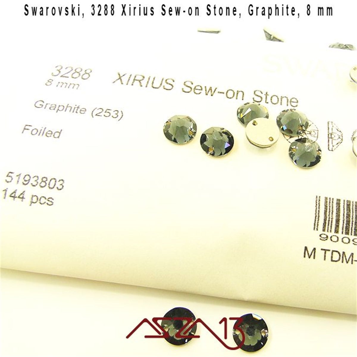 Swarovski 3288 Graphite (Sew-on Stone) 8 mm Kristal DikmeTaş