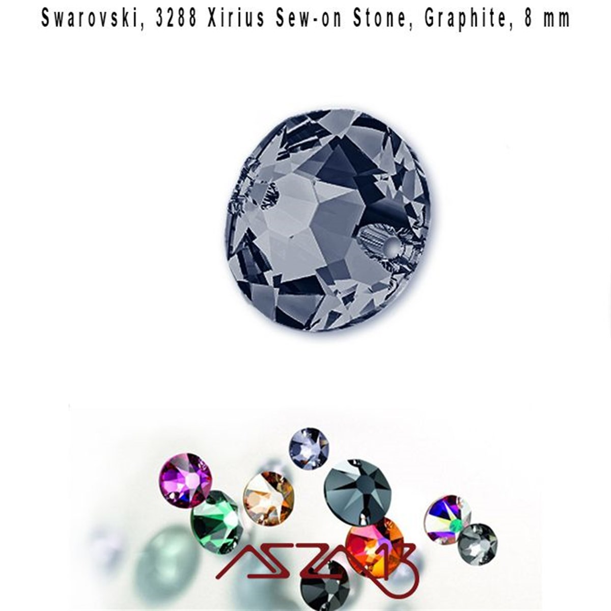 Swarovski 3288 Graphite (Sew-on Stone) 8 mm Kristal DikmeTaş