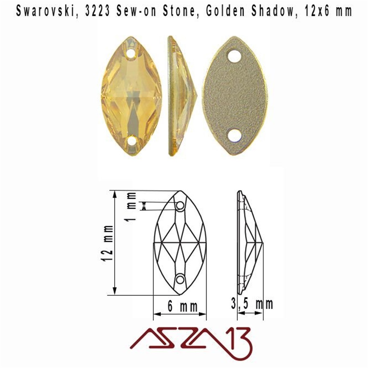Swarovski 3223 Golden Shadow (Sew-on Stone) 12x6 mm Kristal DikmeTaş