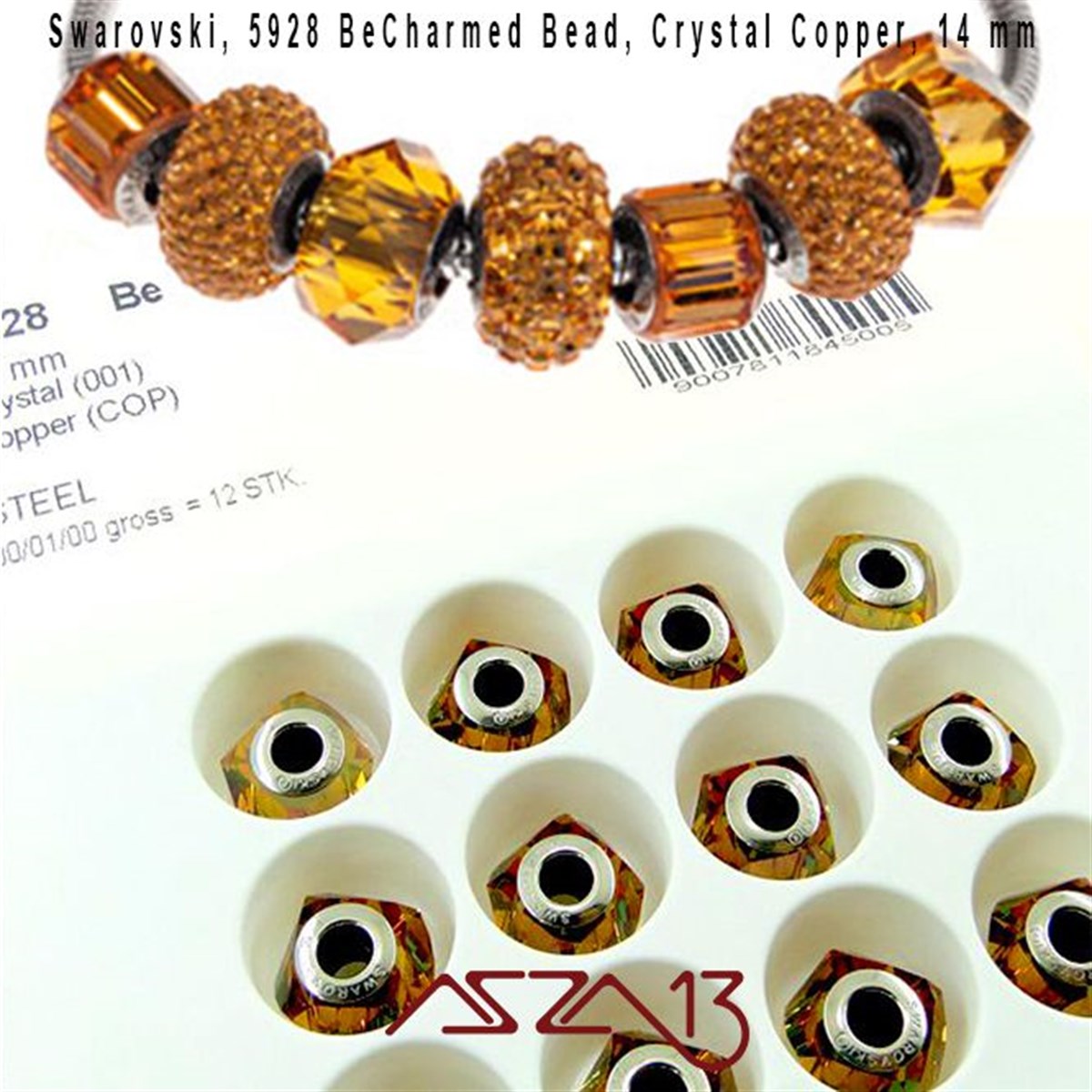 Swarovski 5928 Crystal Copper (BeCharmed Helix Bead) 14 mm Pave