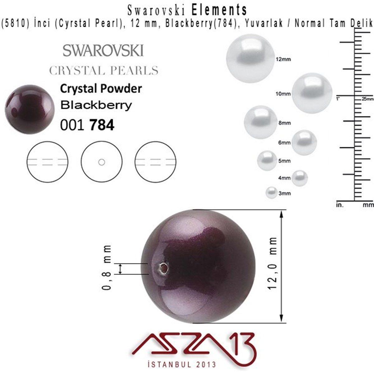 5810-784 Crystal Blackberry Pearl 12 mm (İnci) / 10 Adet