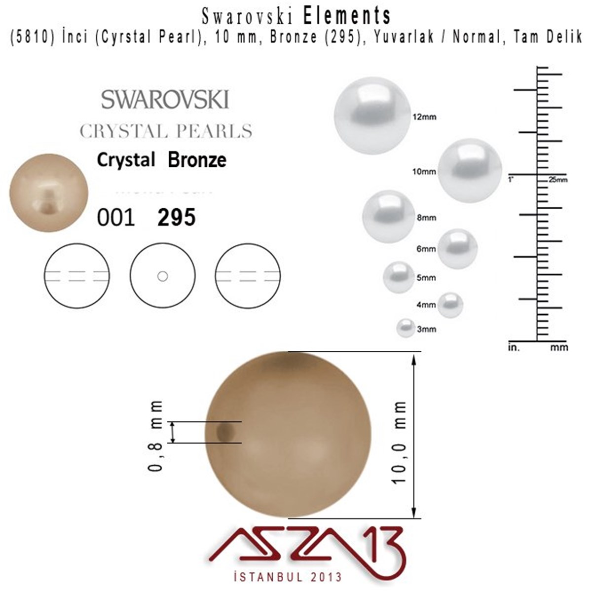 5810-295 Crystal Bronze Pearl 10 mm (İnci) / 15 Adet