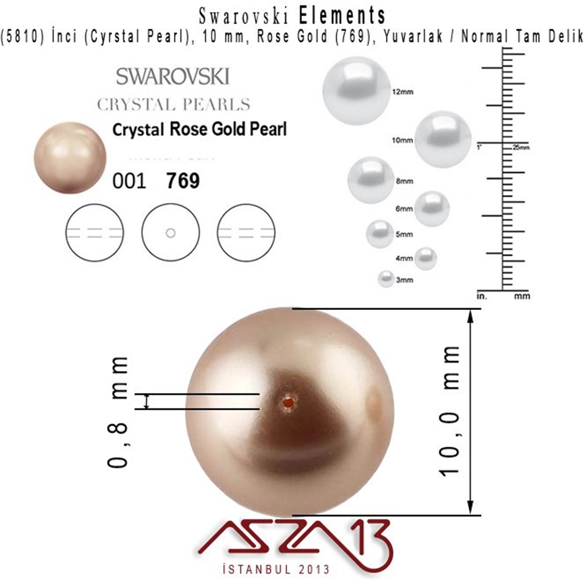5810-769 Crystal Rose Gold Pearl 10 mm (İnci) / 15 Adet