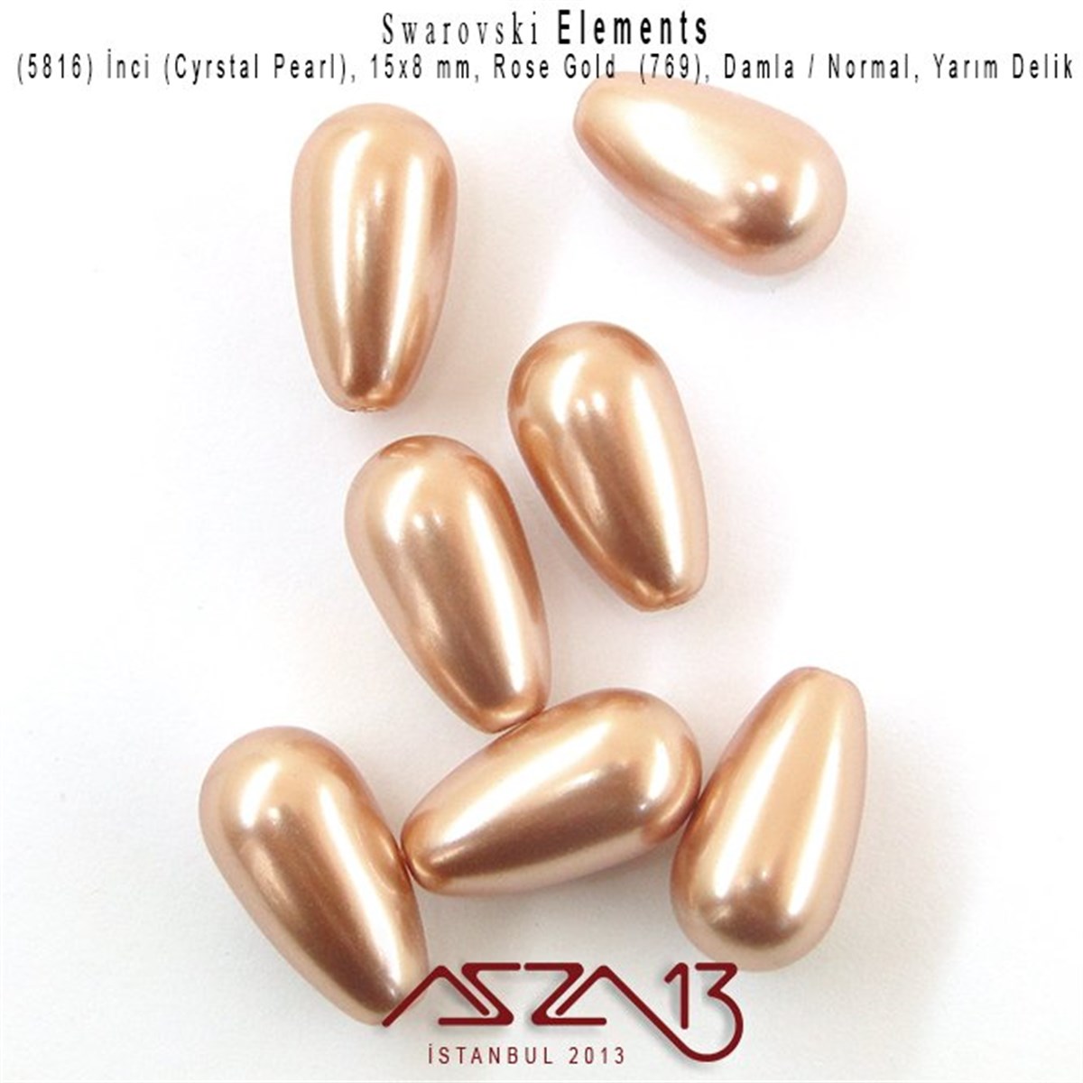 5816-769 Crystal Rose Gold Pearl 15x8 mm  (Yarım Delik Damla İnci) / 2 Adet