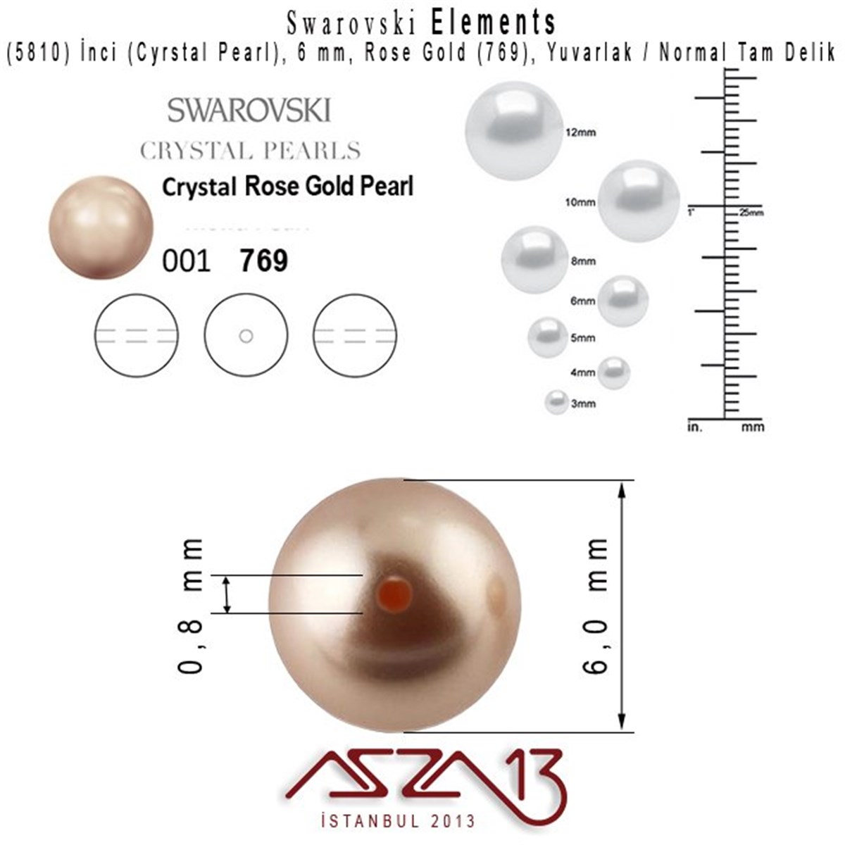 5810-769 Crystal Rose Gold Pearl 6 mm (İnci) / 40 Adet
