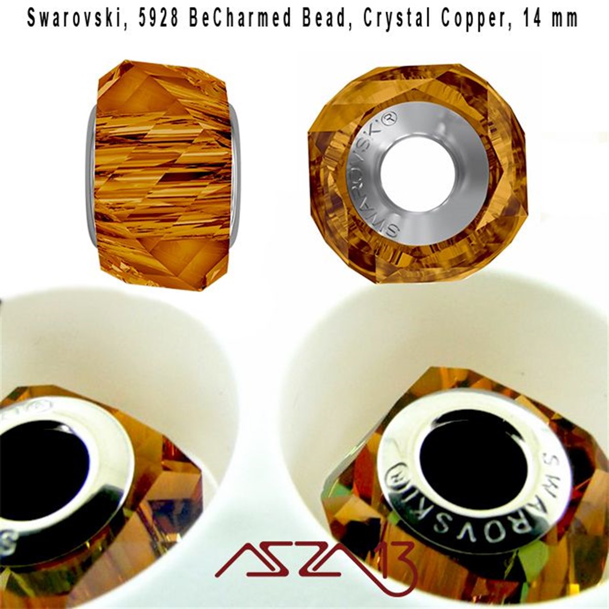 Swarovski 5928 Crystal Copper (BeCharmed Helix Bead) 14 mm Pave